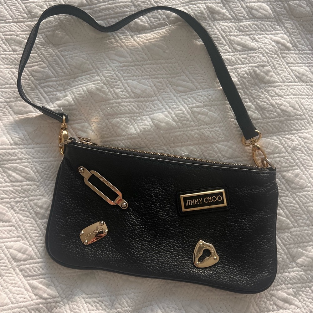 Jimmy Choo Black Leather Clutch with Gold Accents